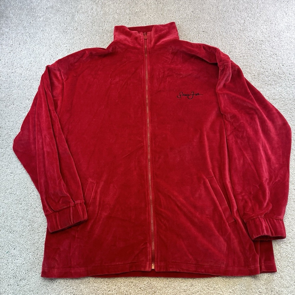 Sean John Mens XXL Red Track Jacket Velour Y2k Vintage Hip Hop Retro